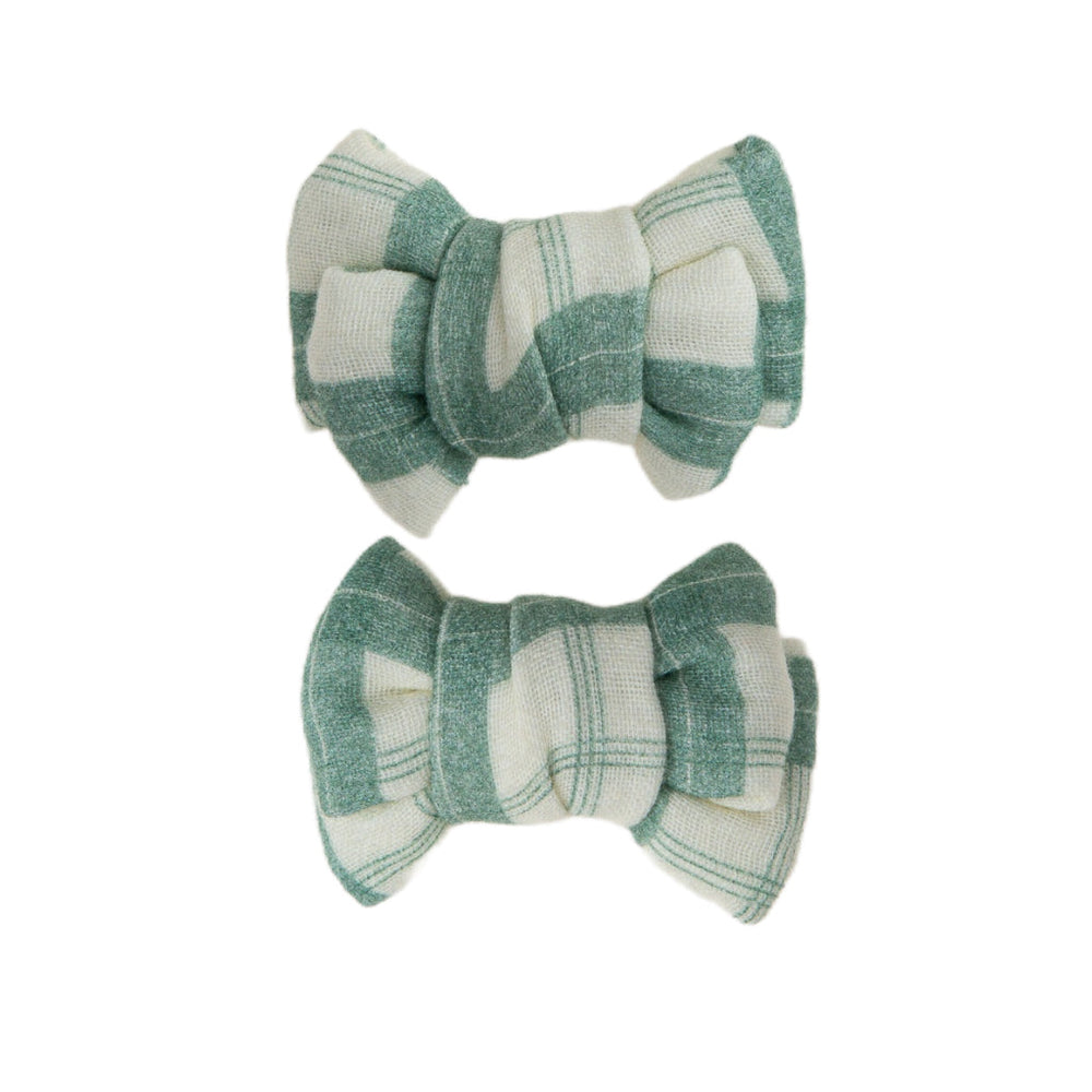 Pigtail Bow Hair Clips | set of 2 - Fern Plaid