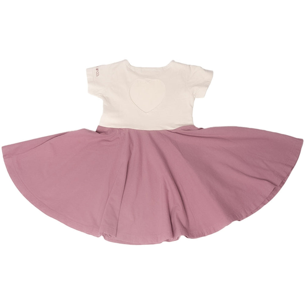 GRECH & CO. Open Heart Twirl Dress | GOTS Clothing Creamy White, Mauve Rose