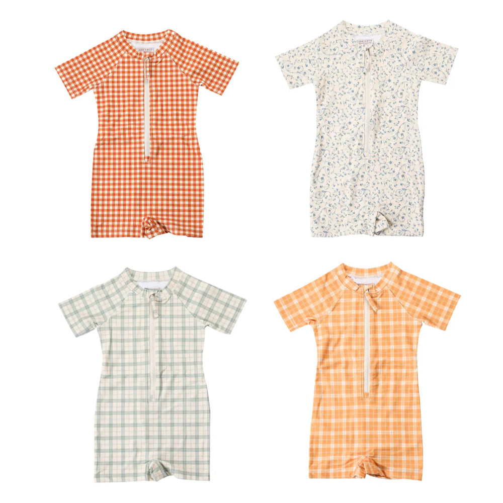 Short Sleeve Rashguard Swimsuit | UPF + Recycled - Buckwheat Plaid | Pre-Order SS27