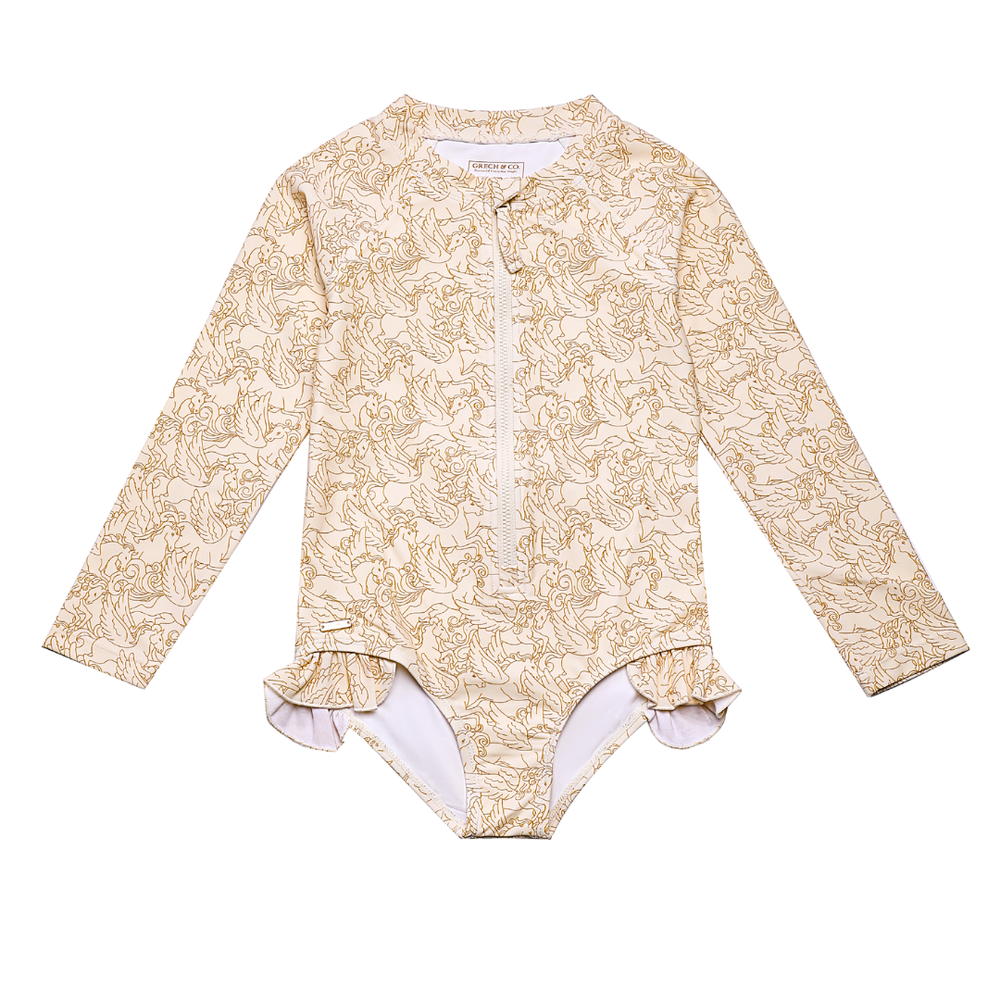 Long Sleeve Rashguard Ruffle Swimsuit | UPF + Recycled - Pegasus | Pre-Order SS27
