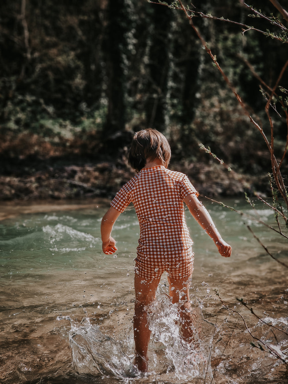 Short Sleeve Rashguard Swimsuit | UPF + Recycled - Sienna Gingham