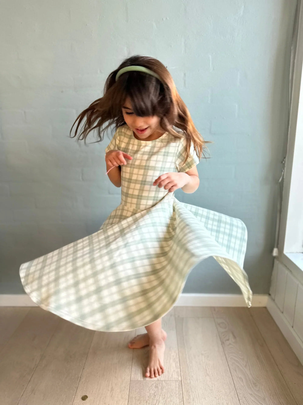 Sweetheart Twirl Dress | Organic Cotton Jersey - Fern Plaid | Pre-Order SS27