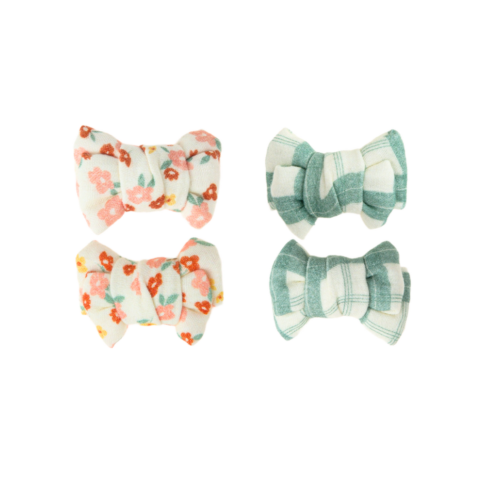 Pigtail Bow Hair Clips Set of 2 | Organic | Fern Plaid | Pre-Order SS27