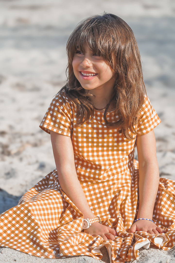 Sweetheart Twirl Dress | Organic Cotton Jersey - Sienna Gingham | GCO2260 | Pre-Order SS27
