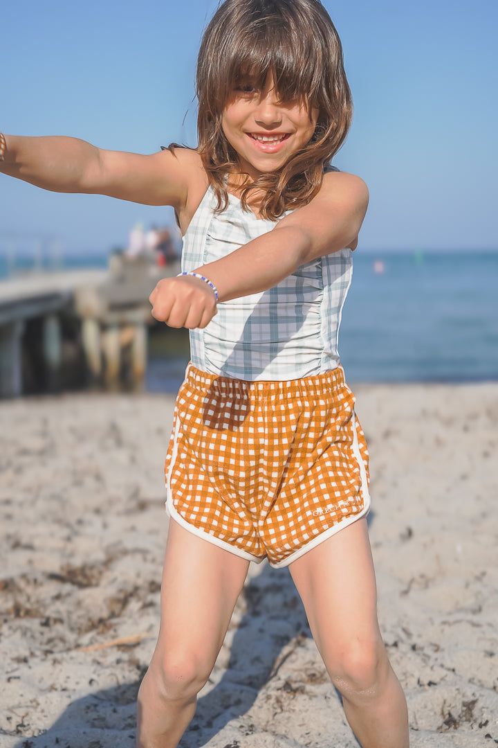 Vintage Girls 1 Piece Swimsuit | UPF + Recycled - Fern Plaid | Pre-Order SS27