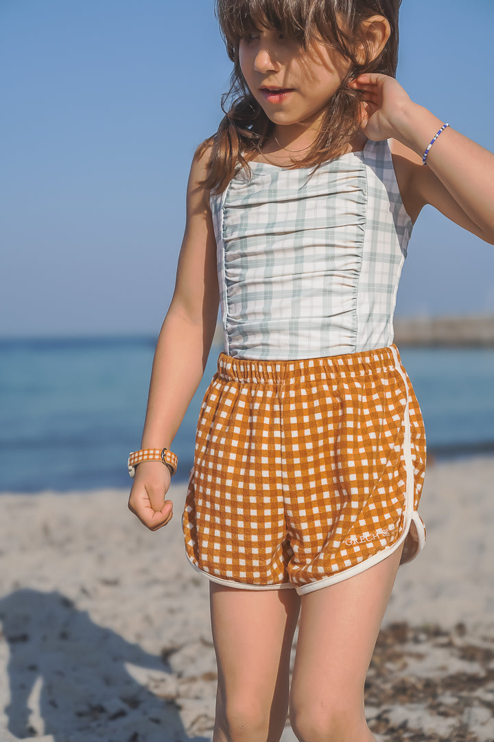 Vintage Girls 1 Piece Swimsuit | UPF + Recycled - Fern Plaid | Pre-Order SS27