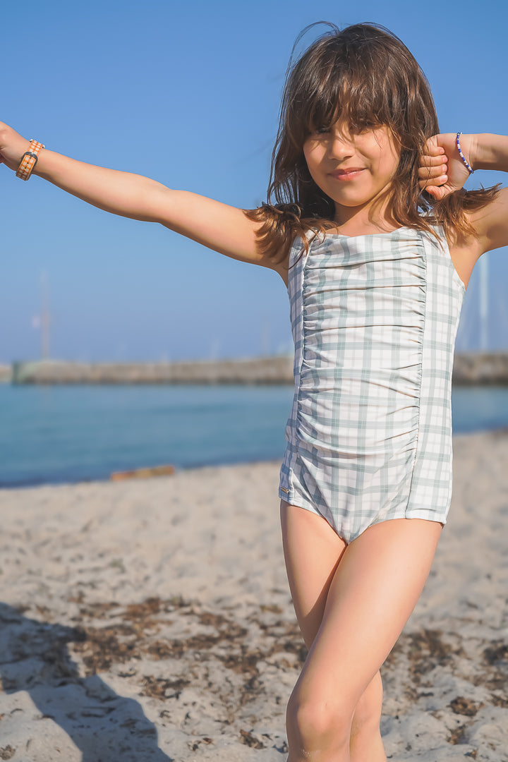 Vintage Girls 1 Piece Swimsuit | UPF + Recycled - Fern Plaid | Pre-Order SS27