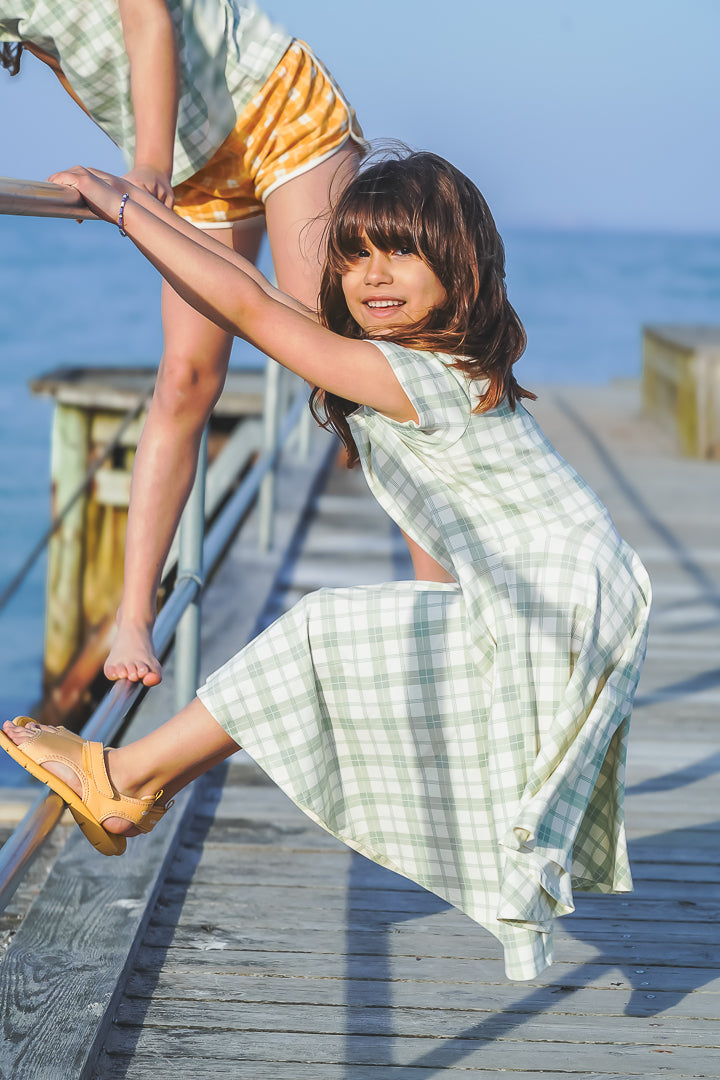 Sweetheart Twirl Dress | Organic Cotton Jersey - Fern Plaid | Pre-Order SS27