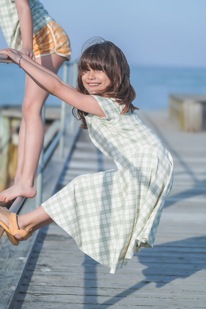 Sweetheart Twirl Dress | Organic Cotton Jersey - Fern Plaid | Pre-Order SS27