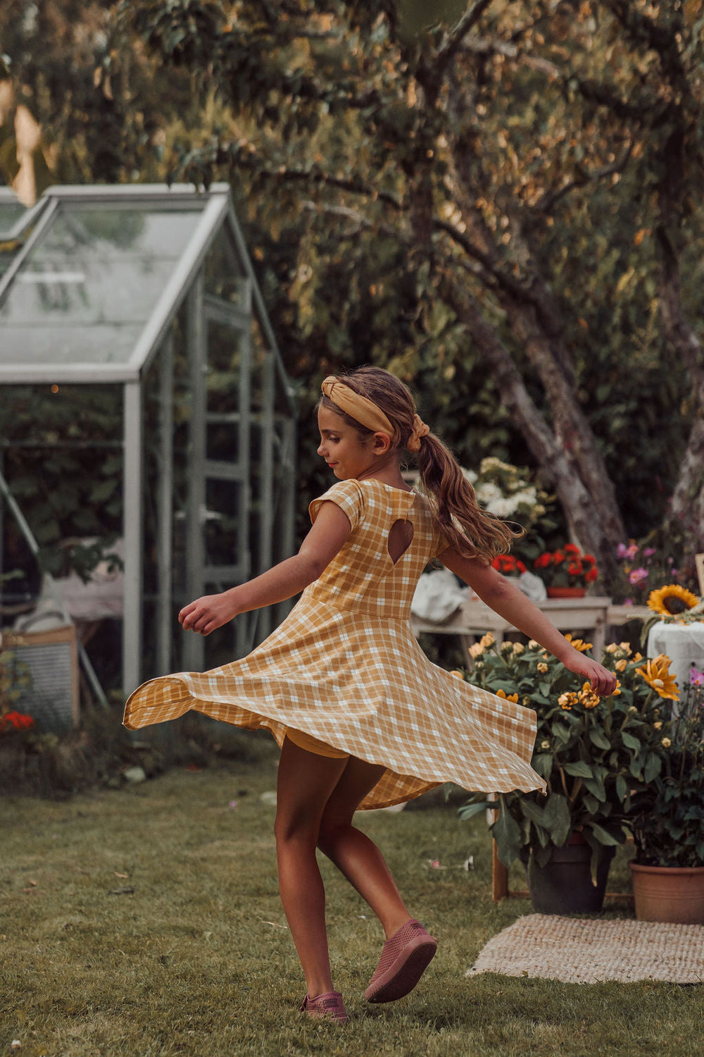 Sweetheart Twirl Dress | Organic Cotton Jersey - Buckwheat Plaid | Pre-Order SS27