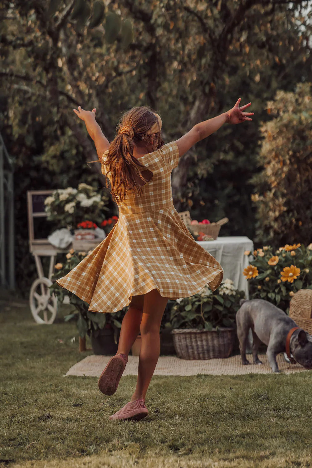 Sweetheart Twirl Dress | Organic Cotton Jersey - Buckwheat Plaid | Pre-Order SS27