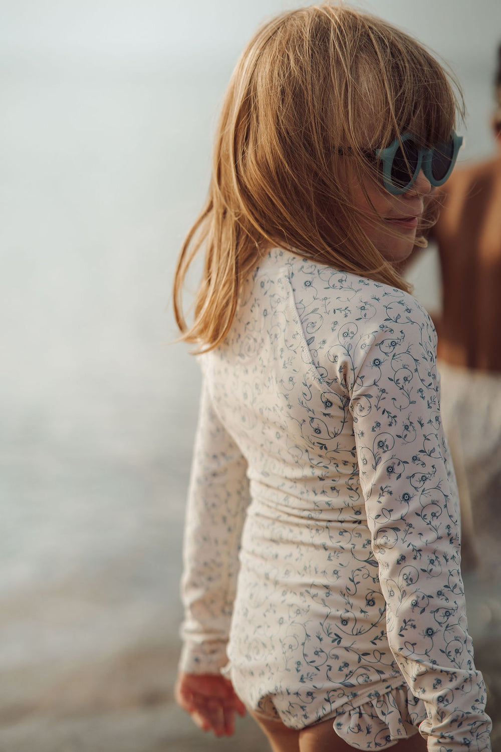 Long Sleeve Rashguard Ruffle Swimsuit | UPF + Recycled - Scandi Floral