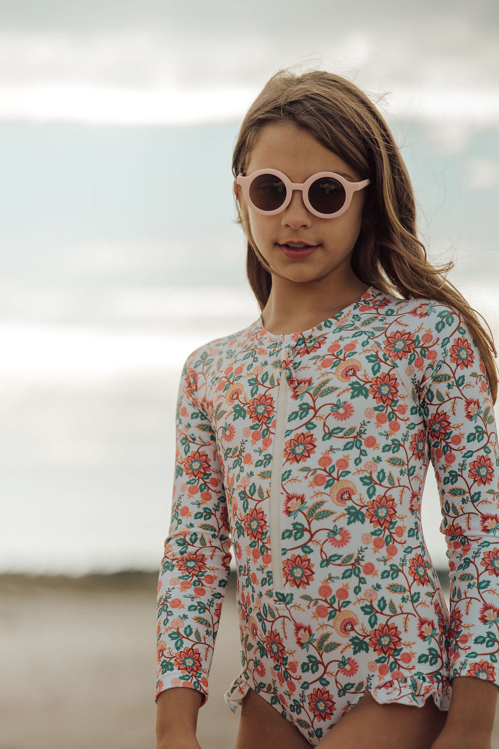 Long Sleeve Rashguard Ruffle Swimsuit | UPF + Recycled - In Bloom