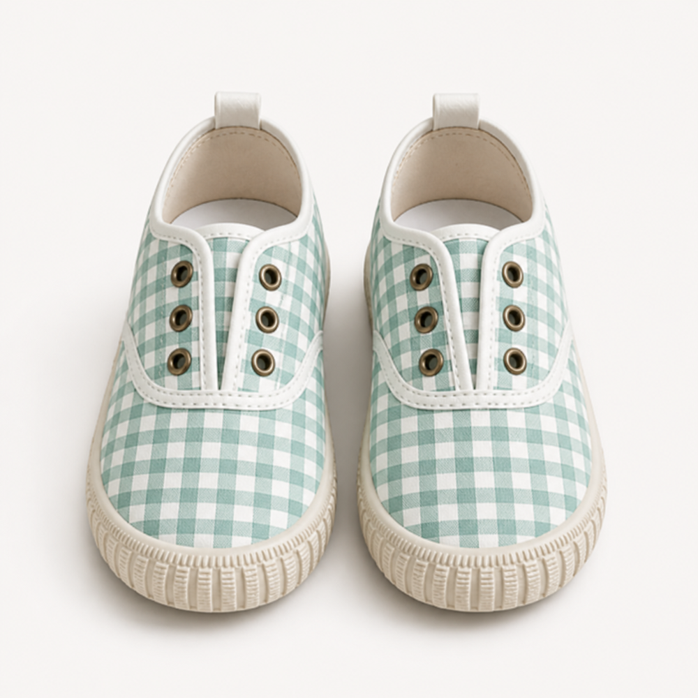 Children’s Cotton Slip-On Shoes – Fern Plaid