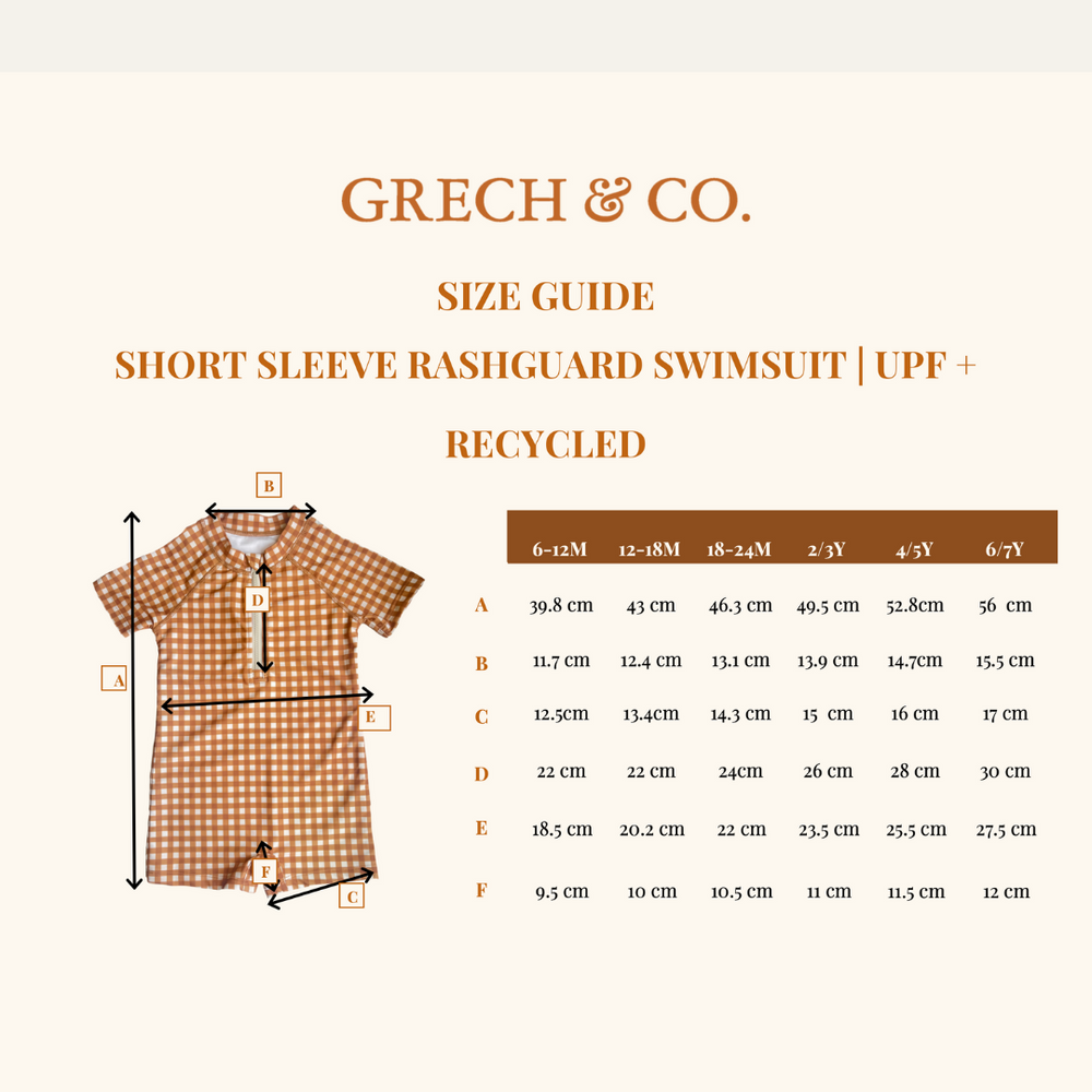 Short Sleeve Rashguard Swimsuit | UPF + Recycled - Sienna Gingham | Pre-Order SS27