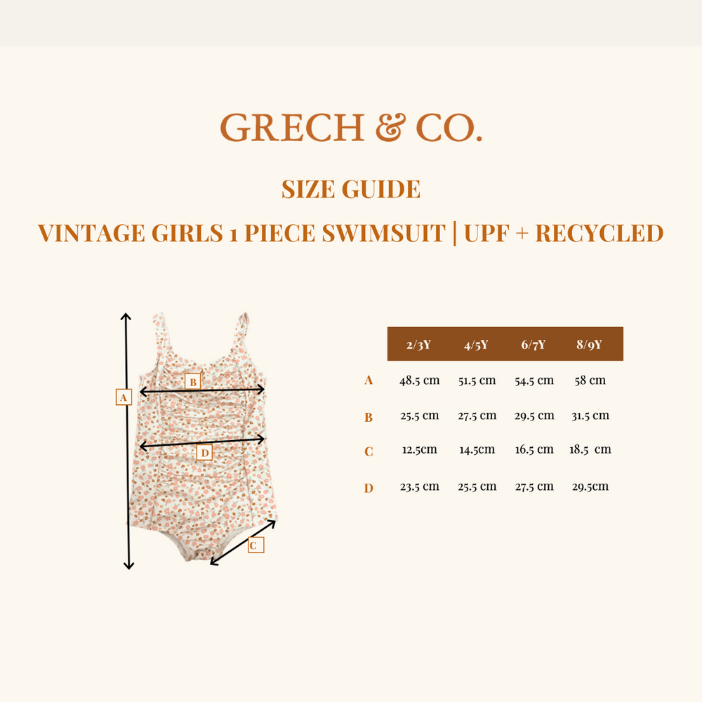 Vintage Girls 1 Piece Swimsuit | UPF + Recycled - Fern Plaid
