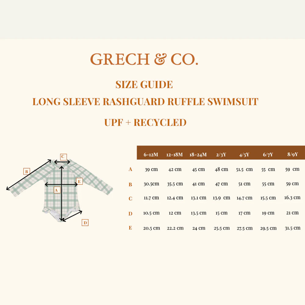 Long Sleeve Rashguard Ruffle Swimsuit | UPF + Recycled - Fern Plaid