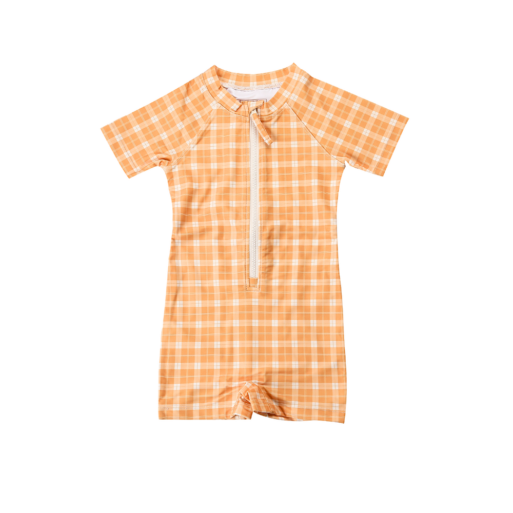 Short Sleeve Rashguard Swimsuit | UPF + Recycled - Buckwheat Plaid | Pre-Order SS27