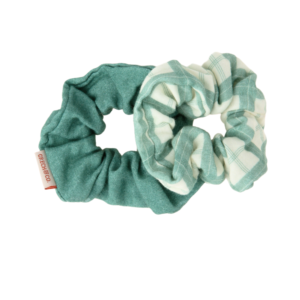 Hair Scrunchies  Set of 2 | Organic Cotton | Fern Plaid | Pre-Order SS27