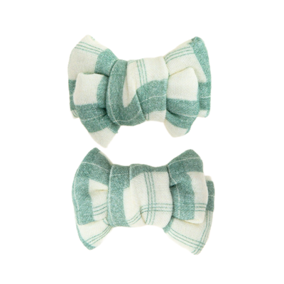 Pigtail Bow Hair Clips Set of 2 ~ Fern Plaid