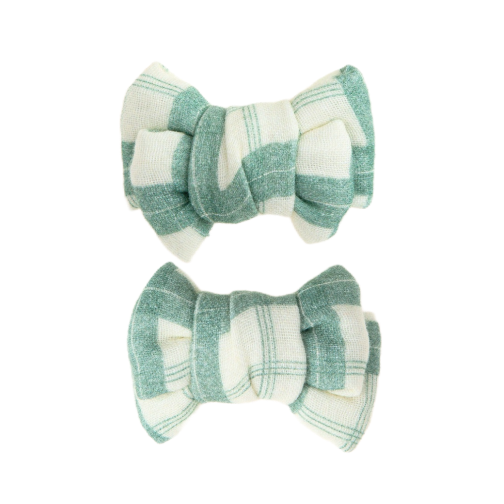 Pigtail Bow Hair Clips Set of 2 | Organic | Fern Plaid | Pre-Order SS27
