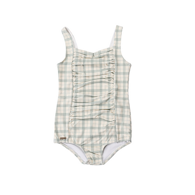 Vintage Girls 1 Piece Swimsuit ~ Fern Plaid