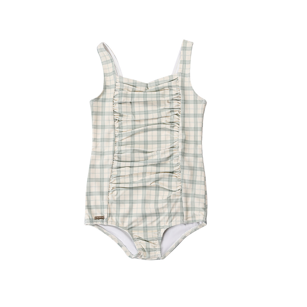 Vintage Girls 1 Piece Swimsuit | UPF + Recycled - Fern Plaid | Pre-Order SS27
