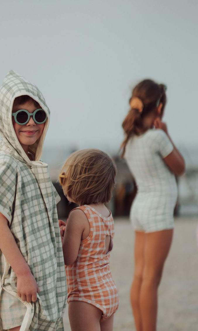 Bathing Towel Poncho | Organic Cotton - Fern Plaid | Pre-Order SS27