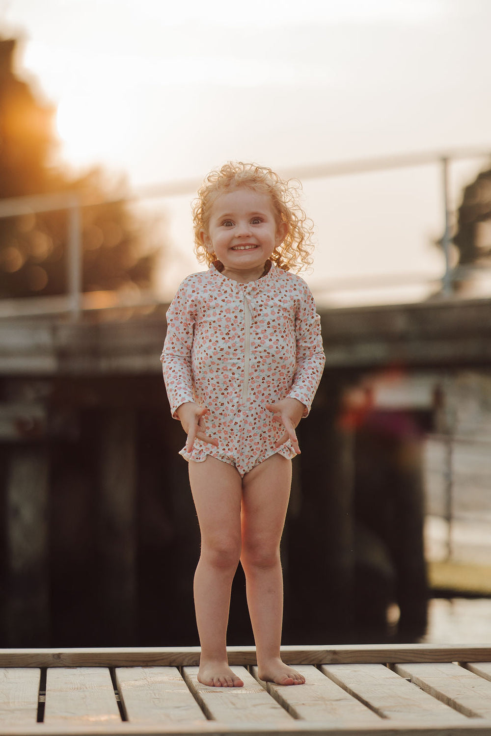 Long Sleeve Rashguard Ruffle Swimsuit | UPF + Recycled - Sunset Meadow | Pre-Order SS27