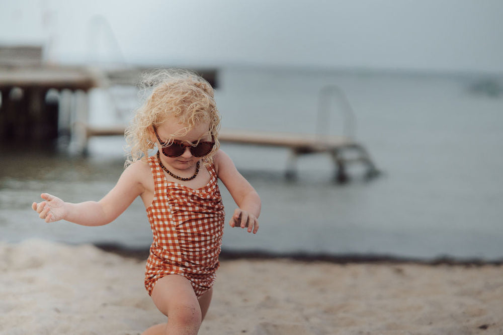 Vintage Girls 1 Piece Swimsuit | UPF + Recycled - Sienna Gingham | Pre-Order SS27