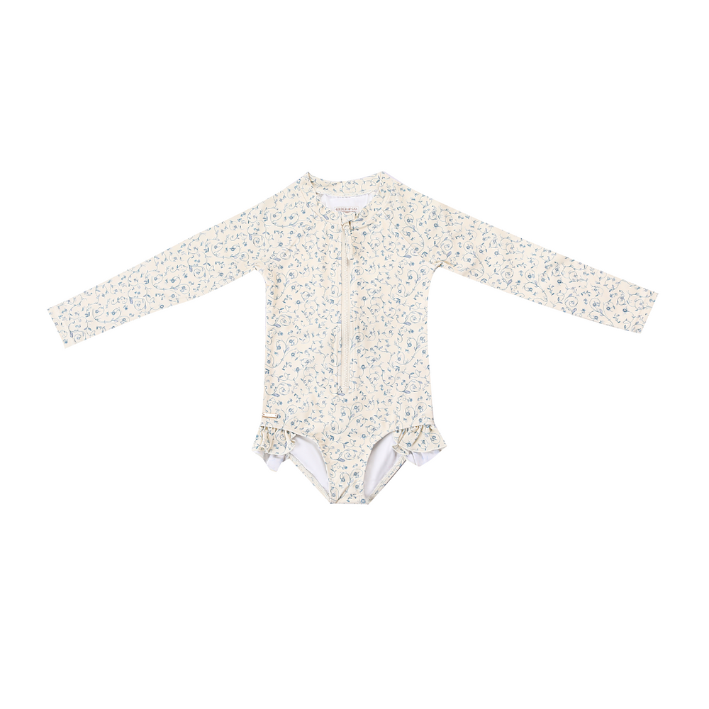 Long Sleeve Rashguard Ruffle Swimsuit | UPF + Recycled - Scandi Floral | Pre-Order SS27