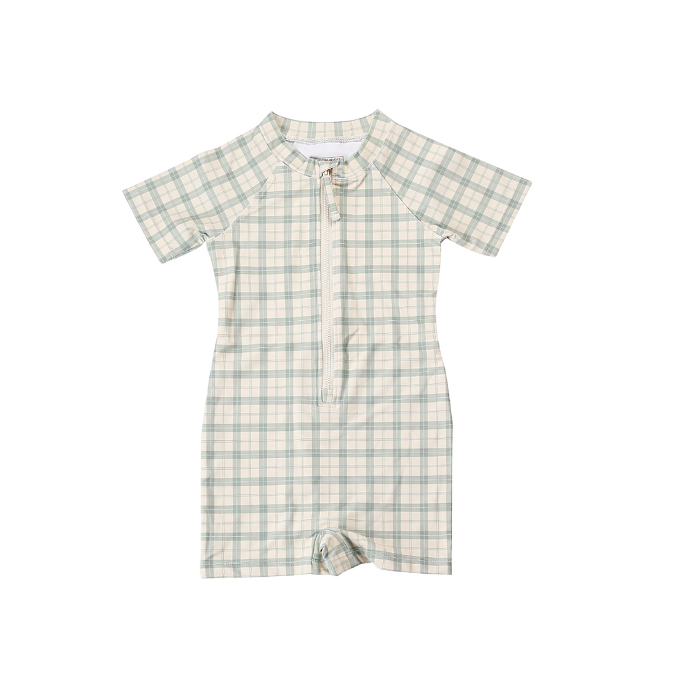 Short Sleeve Rashguard Swimsuit | UPF + Recycled - Fern Plaid | Pre-Order SS27