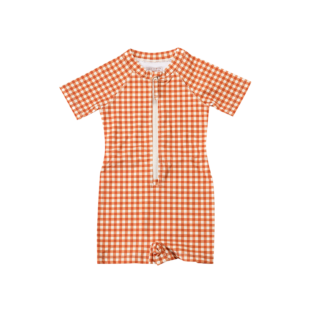 Short Sleeve Rashguard Swimsuit | UPF + Recycled - Sienna Gingham | Pre-Order SS27