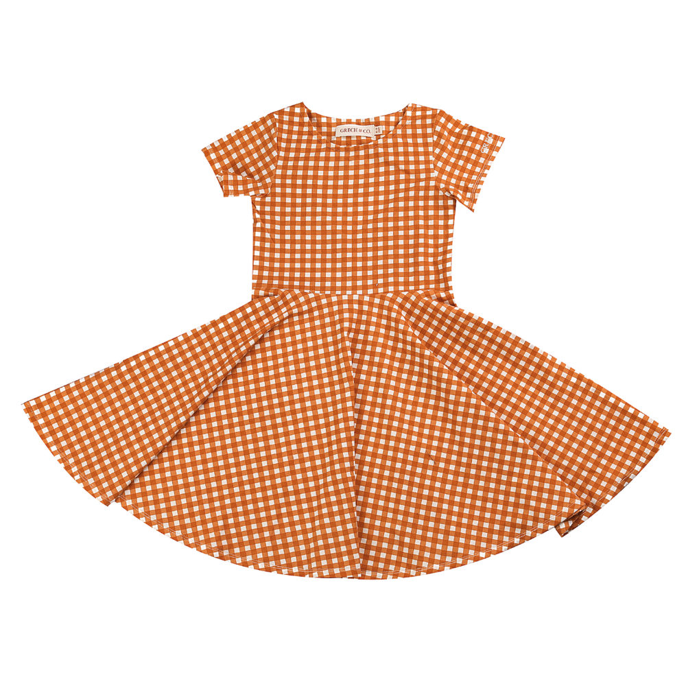 Sweetheart Twirl Dress | Organic Cotton Jersey - Sienna Gingham | GCO2260 | Pre-Order SS27