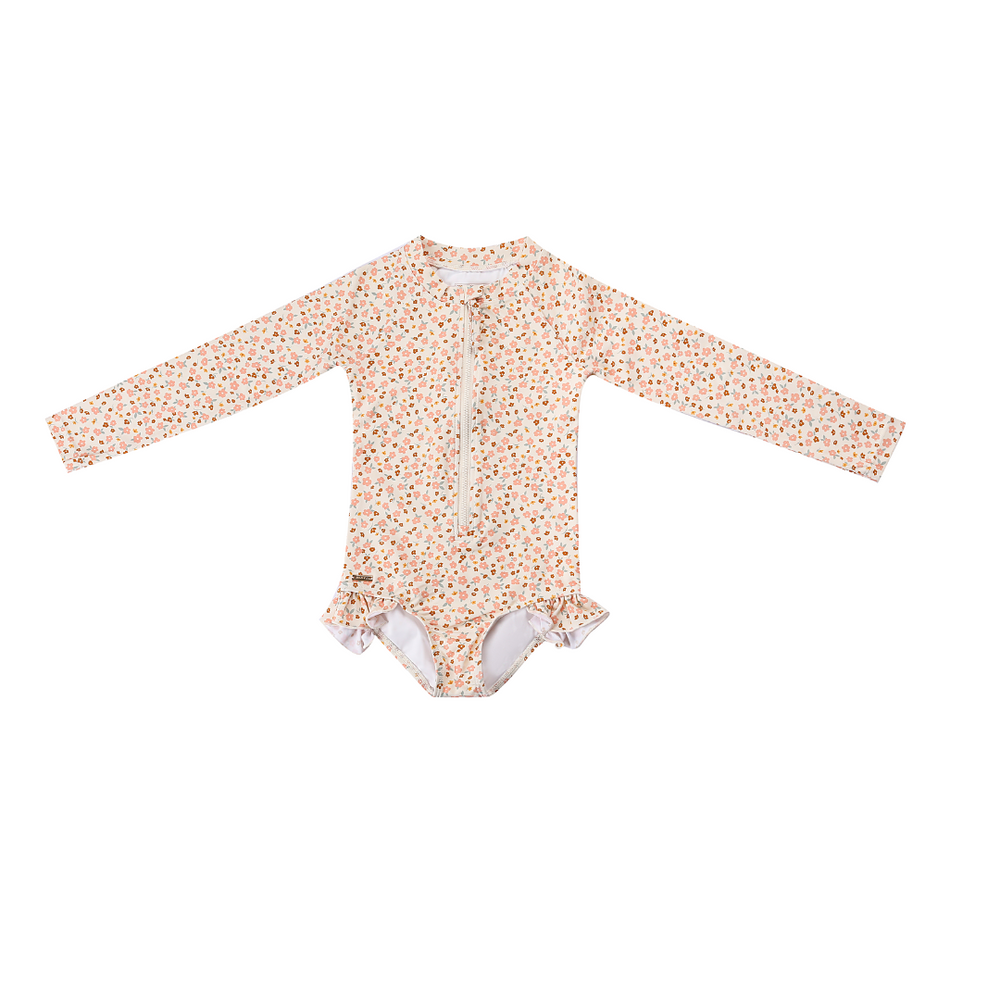 Long Sleeve Rashguard Ruffle Swimsuit | UPF + Recycled - Sunset Meadow | Pre-Order SS27
