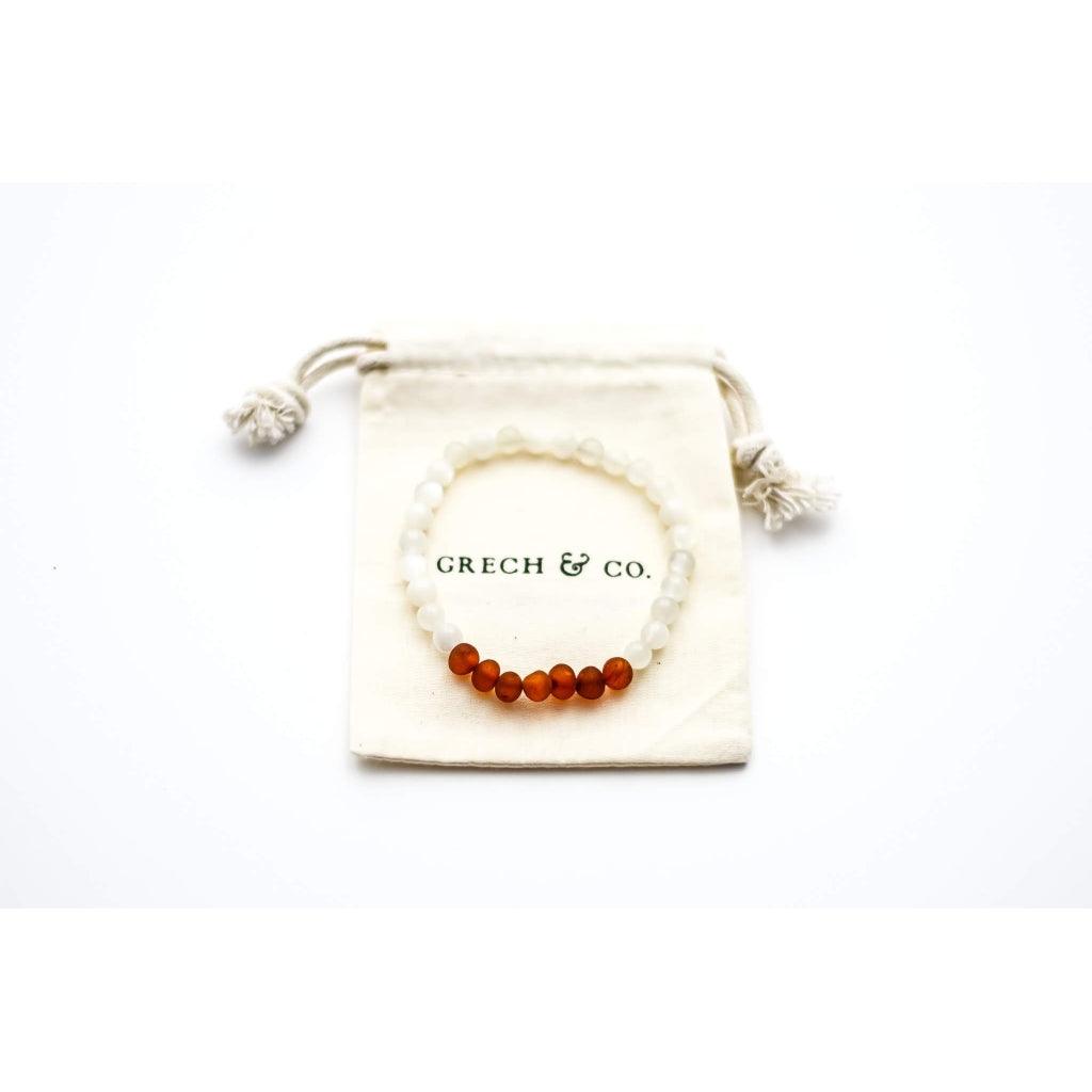 GRECH & CO. Adult Amber Bracelet 18 cm Jewelry Moonstone + Raw Cognac