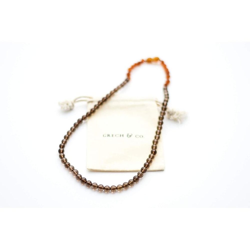 GRECH & CO. Adult Amber Necklace Jewelry Smokey Quartz + Raw Cognac