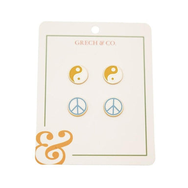 GRECH & CO. Enamel Earring-Kids set of 2 pairs Jewelry Ying Yang+Peace sign