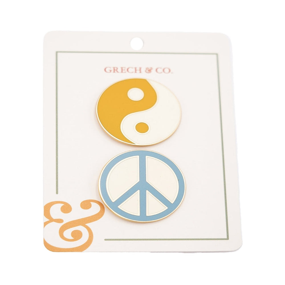 GRECH & CO. Enamel Pins set of 2 Jewelry Ying Yang+Peace sign