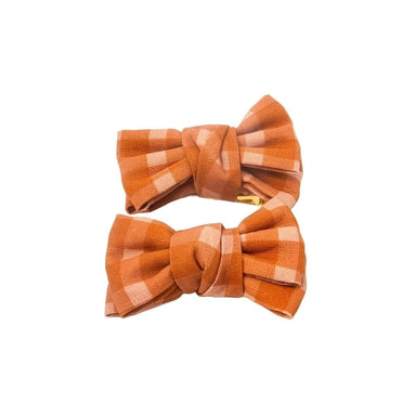 GRECH & CO. Pigtail Bow Hair Clips set of 2 Hair accessories Sunset Gingham